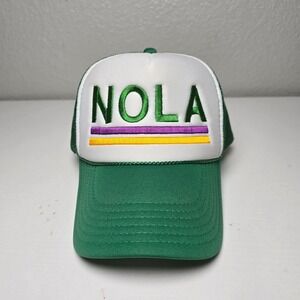 NOLA Trucker Hat Otto Snapback Green White Embroidered Mardi Gras Colors Mesh